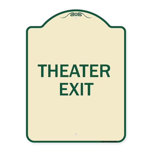 Signmission Designer Series Sign Theater Exit, Tan & Green Heavy-Gauge Alum Sign, 18" L, 24" H, TG-1824-22822 A-DES-TG-1824-22822 - main